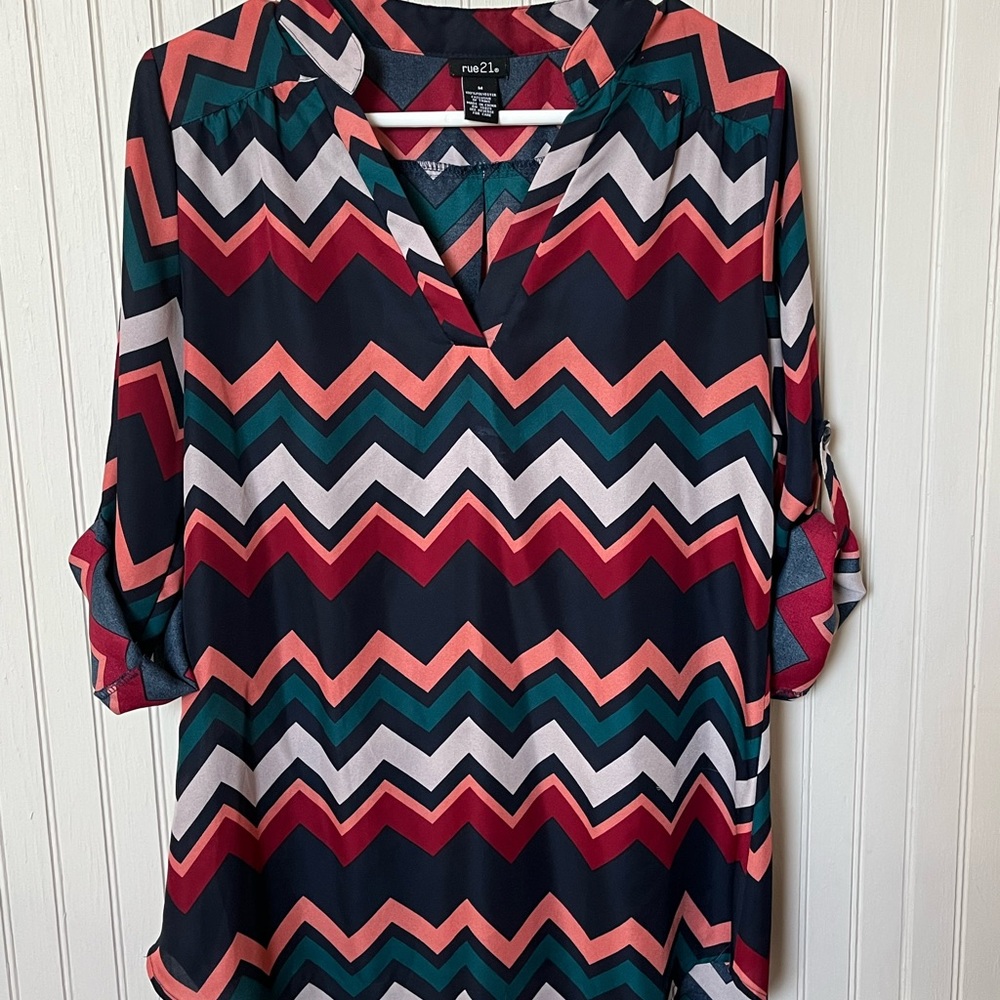 Rue 21:Long shirt; Size:Med; Color: Navy, burgundy, teal/green, coral, gray